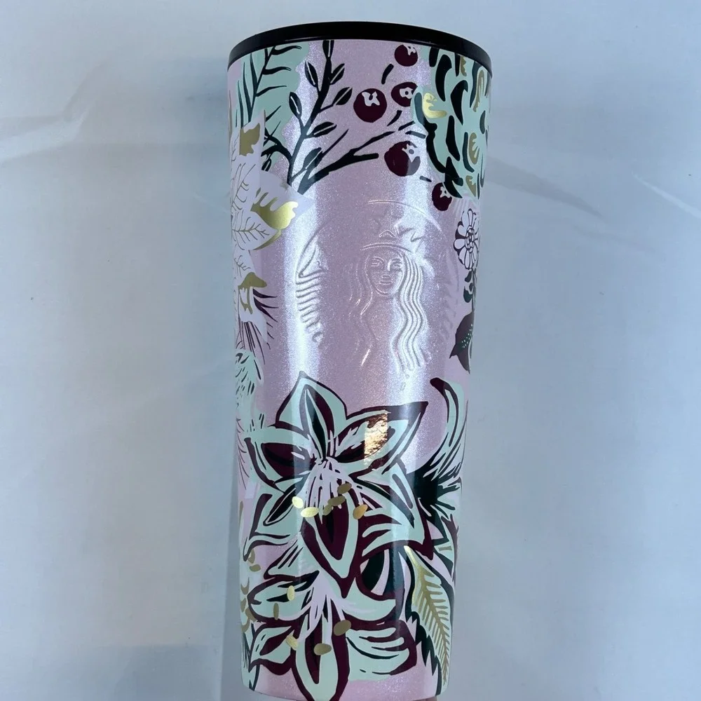 Starbucks 2022 Holiday Pink Enchanted Forest Floral Tumbler 24oz‎ Rare! SB-3